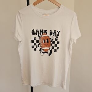 Game Day White Graphic T-Shirt with Football Print